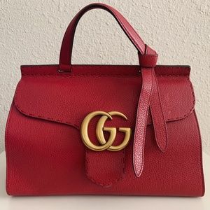 GUCCI GG Marmont Small Top Handle Bag in Red
